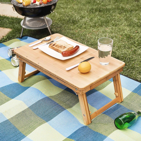 SONGMICS Masuta laptop sau mic dejun, din bambus, reglabila pe inaltime si unghi, cu sertar lateral, 68x35x22-32 cm, natural [7]