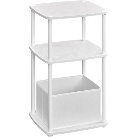 Mese cafea si decorative - SONGMICS Masuta laterala tip noptiera, cu 3 rafturi si cos textil, cadru metalic, 30x34x58 cm, alb mat