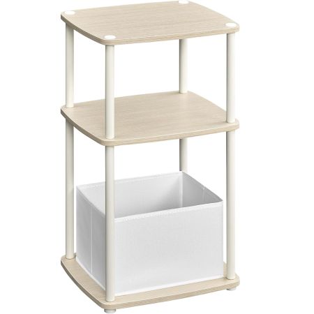 Mese cafea si decorative - SONGMICS Masuta laterala tip noptiera, cu 3 rafturi si cos textil, cadru metalic, 30x34x58 cm, bej