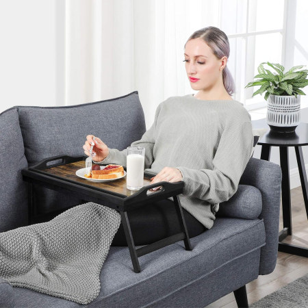 Masuta pliabila pentru laptop si mic dejun in pat, cu blat 50x30 cm, suport integrat pentru telefon sau tableta, margini inaltate si manere p [6]