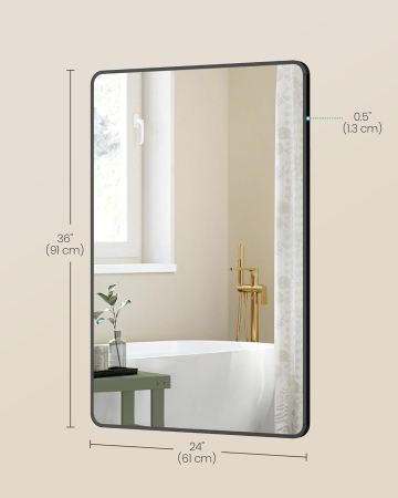 Oglinda de perete dreptunghiulara pentru baie sau living, rama din aluminiu, montaj pe orizontala sau verticala, 91x61 cm, negru [1]
