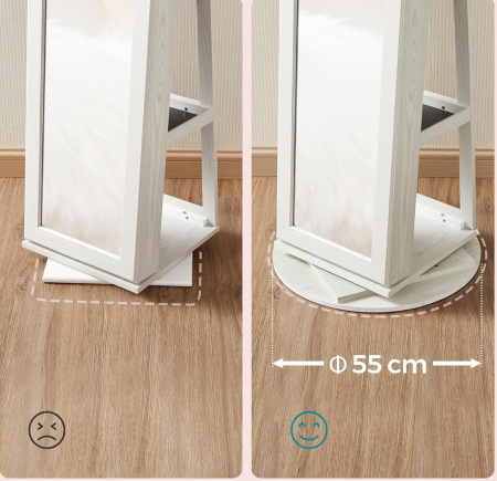 SONGMICS Oglinda de podea cu suport rotativ la 360°, cu spatiu de depozitare, 55x55x161cm, alb cenusiu [3]