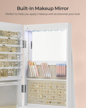 Oglinda de podea cu suport rotativ la 360Â°, cu spatiu de depozitare, material MDF, 55x55x162 cm, alb [5]