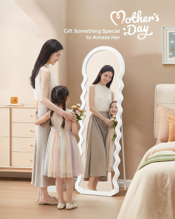 Oglinda de podea ondulata 160x50 cm, rama MDF cu suport, alb [3]