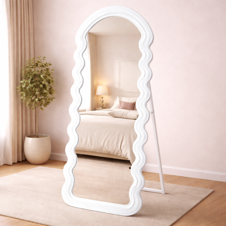 Dormitor & birou - Oglinda de podea ondulata 160x50 cm, rama MDF cu suport, alb