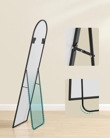 Oglinda podea, cu rama aluminiu si sticla securizata, design curbat, 150x40 cm, negru [1]