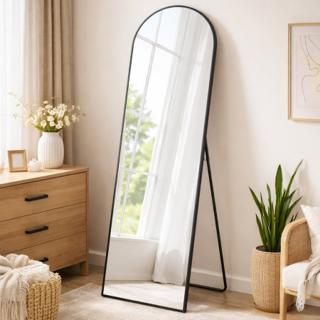 Dormitor & birou - Oglinda podea, cu rama aluminiu si sticla securizata, design curbat, 150x40 cm, negru