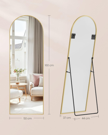 Oglinda podea, cu rama aluminiu si sticla securizata, design curbat, 160x50 cm, auriu [4]
