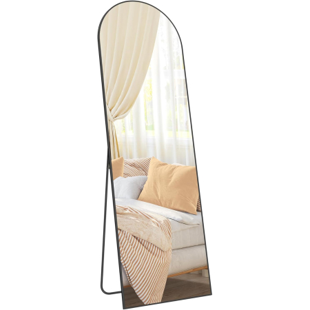 Mese toaleta si oglinzi - Oglinda podea, cu rama aluminiu si sticla securizata, design curbat, 160x50 cm, negru