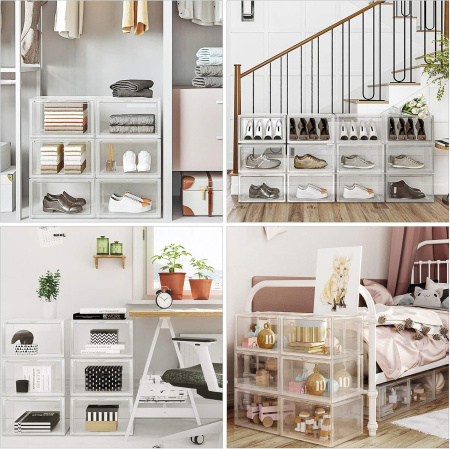 Organizatoare pantofi, transparente cu usa frontala, stivuibile, PVC, 3 cutii x 36x28x22 cm, transparent [5]