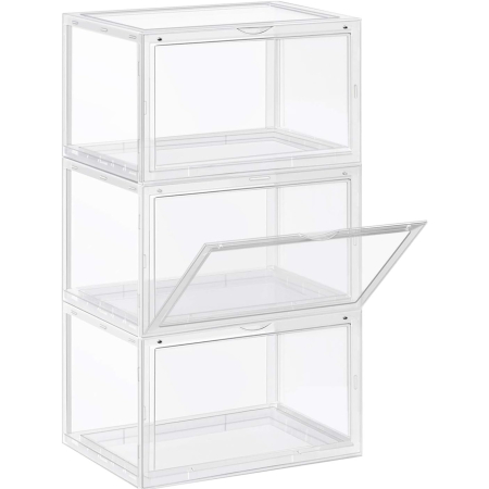 Accesorii baie - Organizatoare pantofi, transparente cu usa frontala, stivuibile, PVC, 3 cutii x 36x28x22 cm, transparent