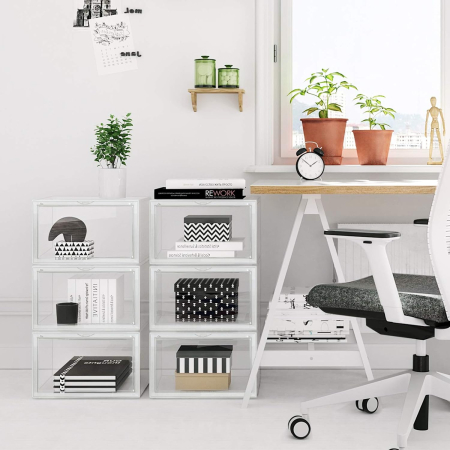 Organizatoare pantofi, transparente cu usa frontala, stivuibile, PVC, 3 cutii x 36x28x22 cm, transparent [4]