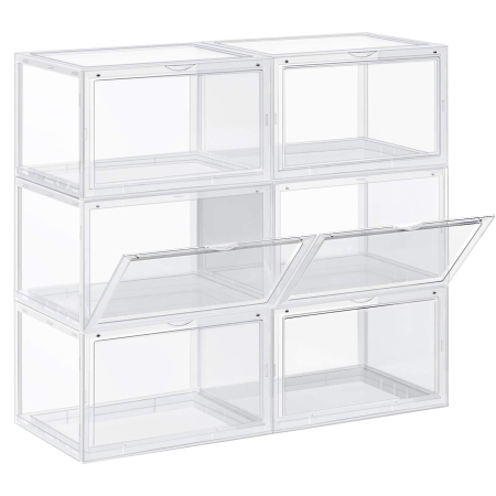 Baie - Organizatoare pantofi, transparente cu usa frontala, stivuibile, PVC, 6 cutii x 36x28x22 cm, transparent