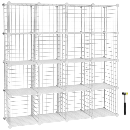 Organizare - SONGMICS Organizator cu 16 cuburi modulare de depozitare, configurabil, metalic, 123x31x123cm, alb