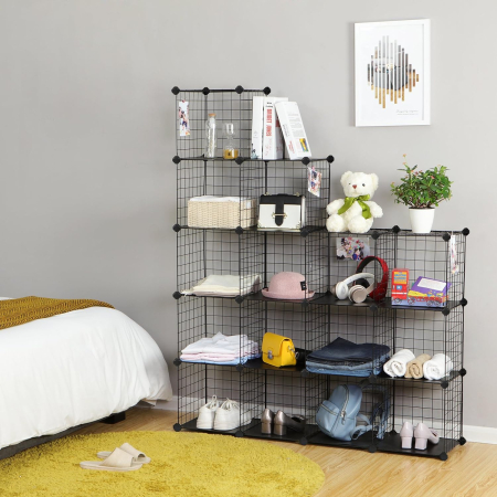 Organizator cu 16 cuburi modulare de depozitare, configurabil, metalic, 123x31x123cm, negru [3]