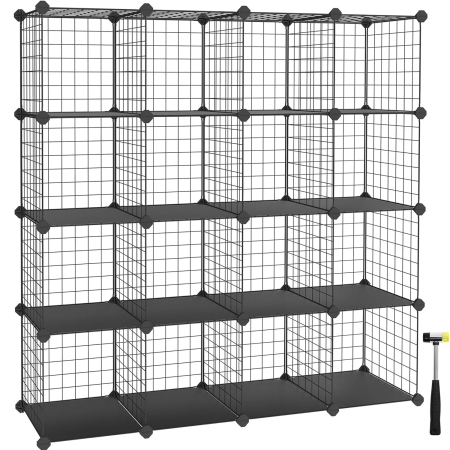 Organizator cu 16 cuburi modulare de depozitare, configurabil, metalic, 123x31x123cm, negru [0]