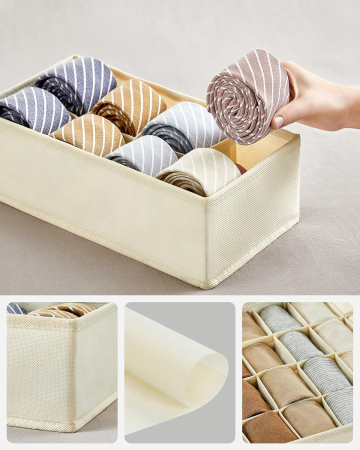 SONGMICS Organizator lenjerie set 8 cutii pliabile din material textil, pentru sertare si dulap, bej [7]