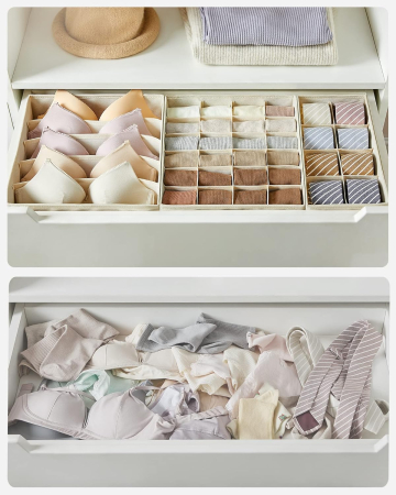 SONGMICS Organizator lenjerie set 8 cutii pliabile din material textil, pentru sertare si dulap, bej [5]