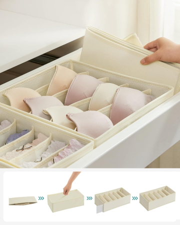 SONGMICS Organizator lenjerie set 8 cutii pliabile din material textil, pentru sertare si dulap, bej [3]