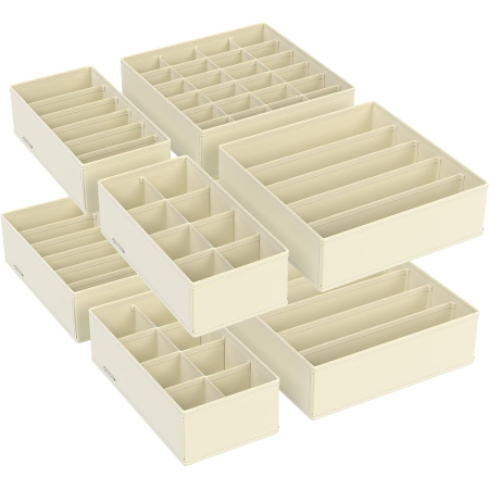 Organizare - SONGMICS Organizator lenjerie set 8 cutii pliabile din material textil, pentru sertare si dulap, bej