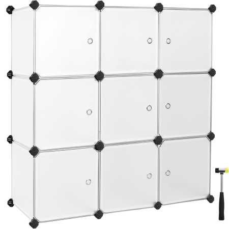 Organizatoare sertar si dulap - Organizator modular 9 cuburi cu usi, panouri plastic PP impermeabil, cadru metalic, anti-rasturnare, 93x31x93 cm, alb