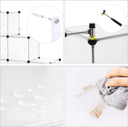 Organizator modular 9 cuburi cu usi, panouri plastic PP impermeabil, cadru metalic, anti-rasturnare, 93x31x93 cm, alb [4]