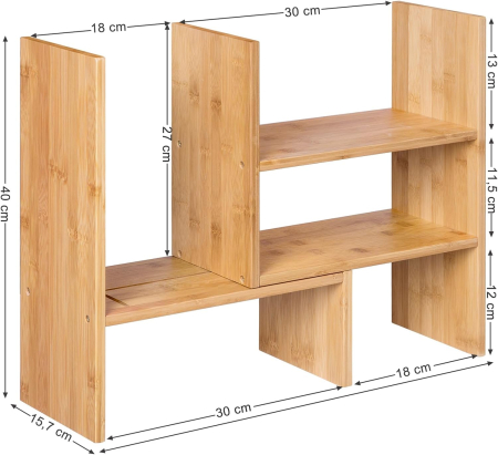 SONGMICS Organizator modular cu 3 forme de depozitare reglabile, din bambus, 65x15x40 cm, maro [9]