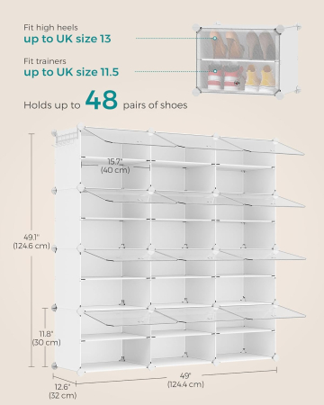 Organizator pantofi modular cu 12 compartimente, cadru metalic si panouri din plastic, cu usi, 124x32x125 cm, alb [3]