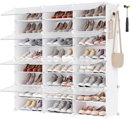 Organizator pantofi modular cu 12 compartimente, cadru metalic si panouri din plastic, cu usi, 124x32x125 cm, alb [7]