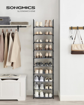 SONGMICS Pantofar cu 10 niveluri, cadru metalic si rafturi textile, 28x45x173 cm, gri [4]