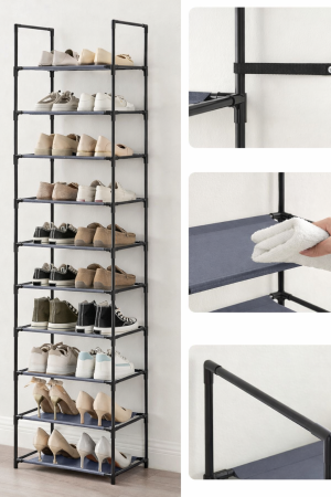 SONGMICS Pantofar cu 10 niveluri, cadru metalic si rafturi textile, 28x45x173 cm, gri [2]