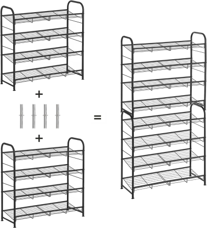 SONGMICS Pantofar cu 4 rafturi de depozitare, din metal, polite cu unghi reglabil, 28x69x65cm, negru [8]