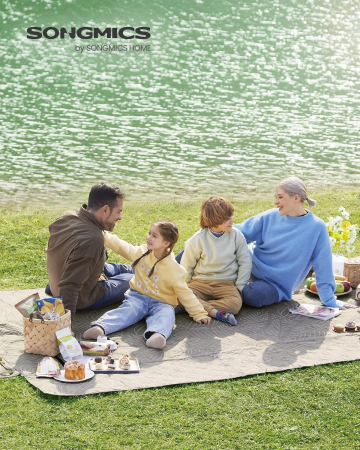 Patura picnic impermeabila 300x200 cm, cu ancore de fixare, pliabila, lavabila, multistrat, kaki cu model tropical [5]