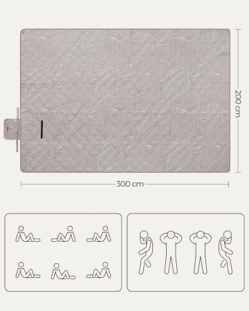 Patura picnic impermeabila 300x200 cm, cu ancore de fixare, pliabila, lavabila, multistrat, kaki cu model tropical [4]