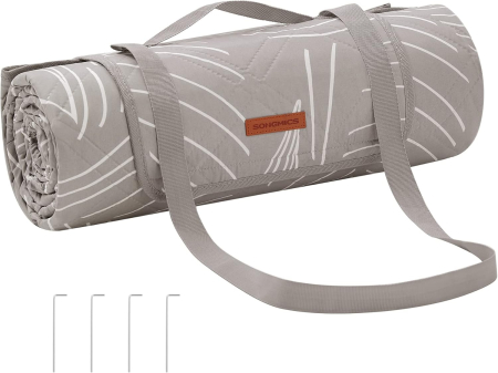 Patura picnic impermeabila 300x200 cm, cu ancore de fixare, pliabila, lavabila, multistrat, kaki cu model tropical [8]