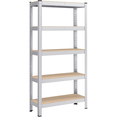 Baie - Raft cadru metalic modular pentru depozitare, 5 polite, 150x75x30cm, sarcina 650 kg, argintiu