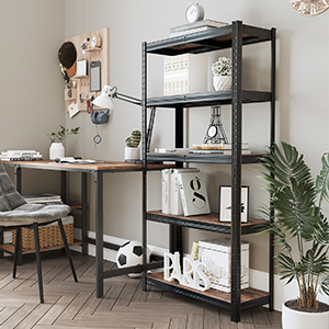 SONGMICS Raft cadru metalic modular pentru depozitare, 5 polite, 150x75x30cm, sarcina 650 kg, maro rustic [9]