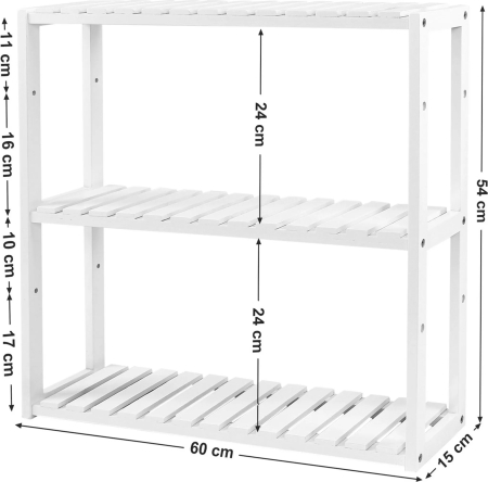 Raft de depozitare din bambus, 3 polite, pentru bucatarie sau baie, 60x15x54 cm, alb [7]
