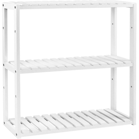 Mobilier baie - Raft de depozitare din bambus, 3 polite, pentru bucatarie sau baie, 60x15x54 cm, alb