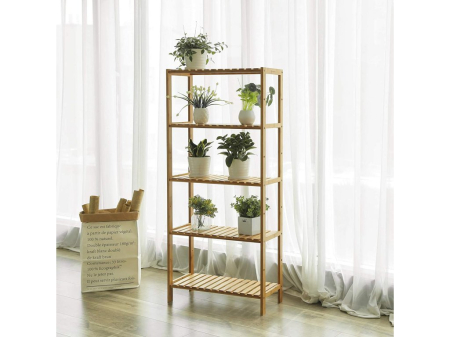 Raft de depozitare din bambus, 5 polite, pentru bucatarie sau baie, 130x60x26cm, maro natural [3]