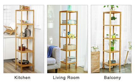 Raft de depozitare din bambus, 5 polite, pentru bucatarie sau baie, 146x33x33cm, maro natural [1]