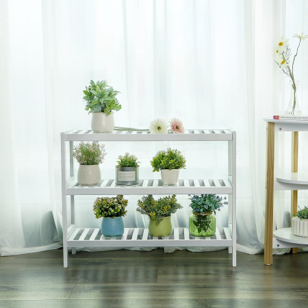 SONGMICS Raft de depozitare din bambus, cu 3 niveluri, 26x70x55cm, alb [5]