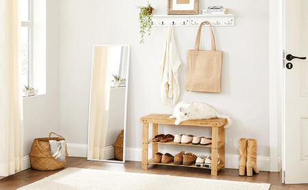 SONGMICS Raft de depozitare din bambus, cu 3 niveluri, 28x70x45cm, maro [5]