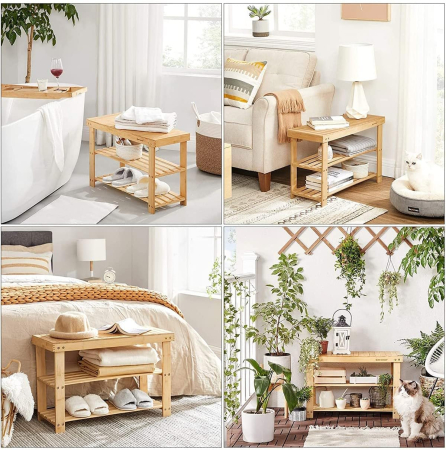 SONGMICS Raft de depozitare din bambus, cu 3 niveluri, 28x70x45cm, maro [4]