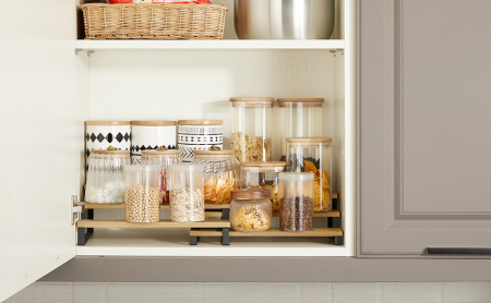 SONGMICS Raft de depozitare extensibil cu 3 nivele, bambus, stivuibil, 32x25x11cm, maro natur [1]