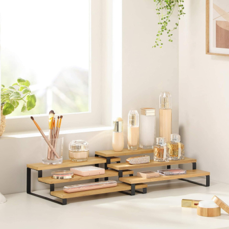 SONGMICS Raft de depozitare extensibil cu 3 nivele, bambus, stivuibil, 32x25x11cm, maro natur [5]