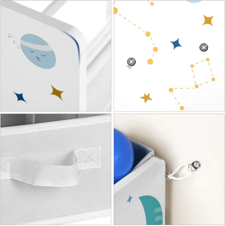 Raft de depozitare jucarii, 9 cutii detasabile din tesatura, 62x29x60cm, alb [5]