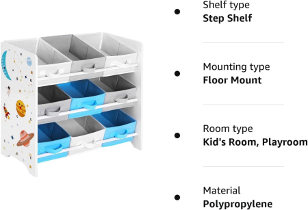 Raft de depozitare jucarii, 9 cutii detasabile din tesatura, 62x29x60cm, alb [7]