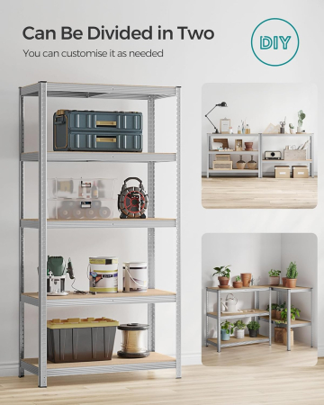 SONGMICS Raft de depozitare metalic, cu rafturi din MDF, 5 polite, max. 600 kg, 200x100x50cm, argintiu [3]