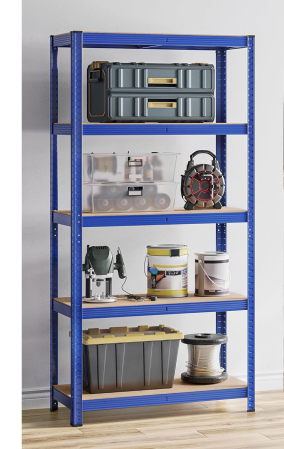 Raft de depozitare metalic, cu rafturi din PAL, 5 polite, max. 600 kg, 200x100x50cm, albastru [10]